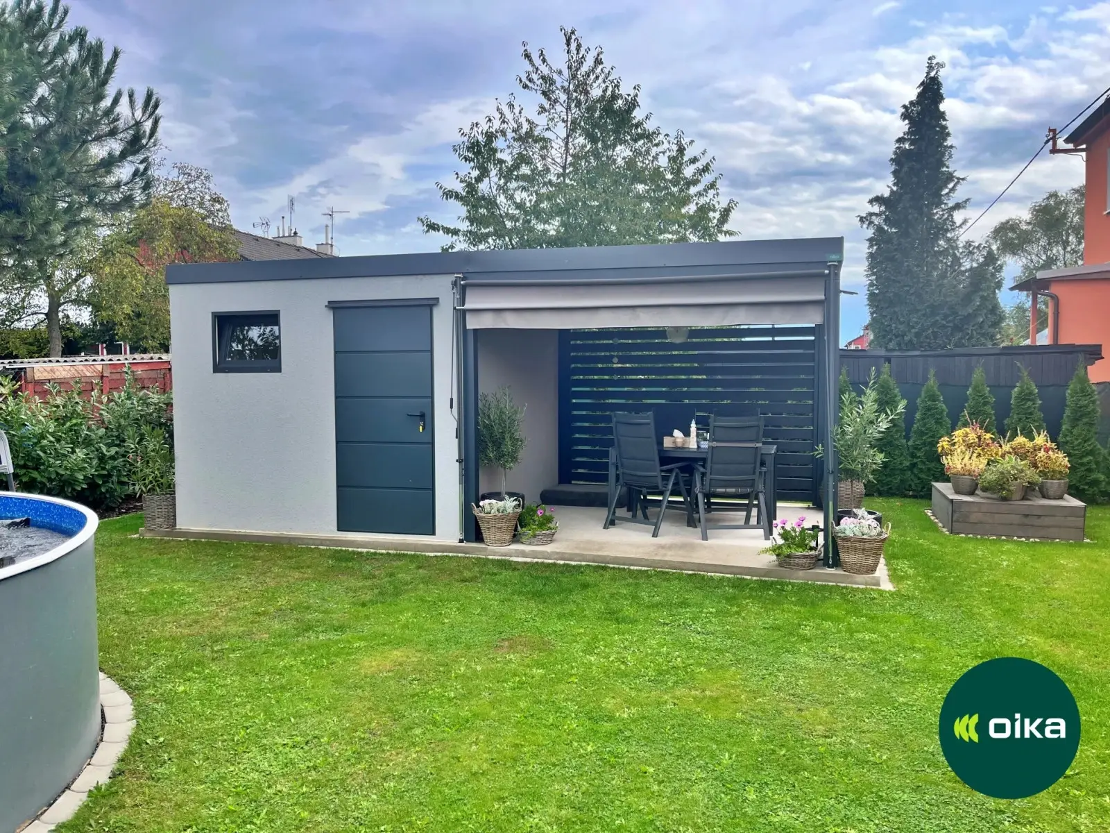 Zahradní domek s&nbsp;přístřeškem 5,9 x 2,98 m