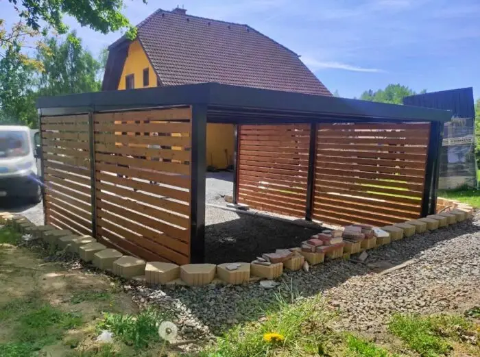 Montovaný přístřešek pro&nbsp;2 auta 5 x 5 m